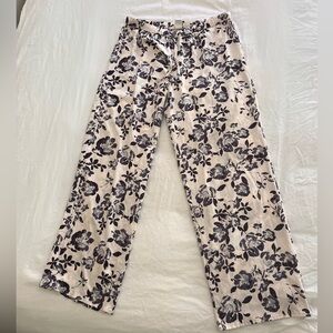 Shimera Floral Satin Silky Pajama Pants Blush Gray Black Drawstring Medium